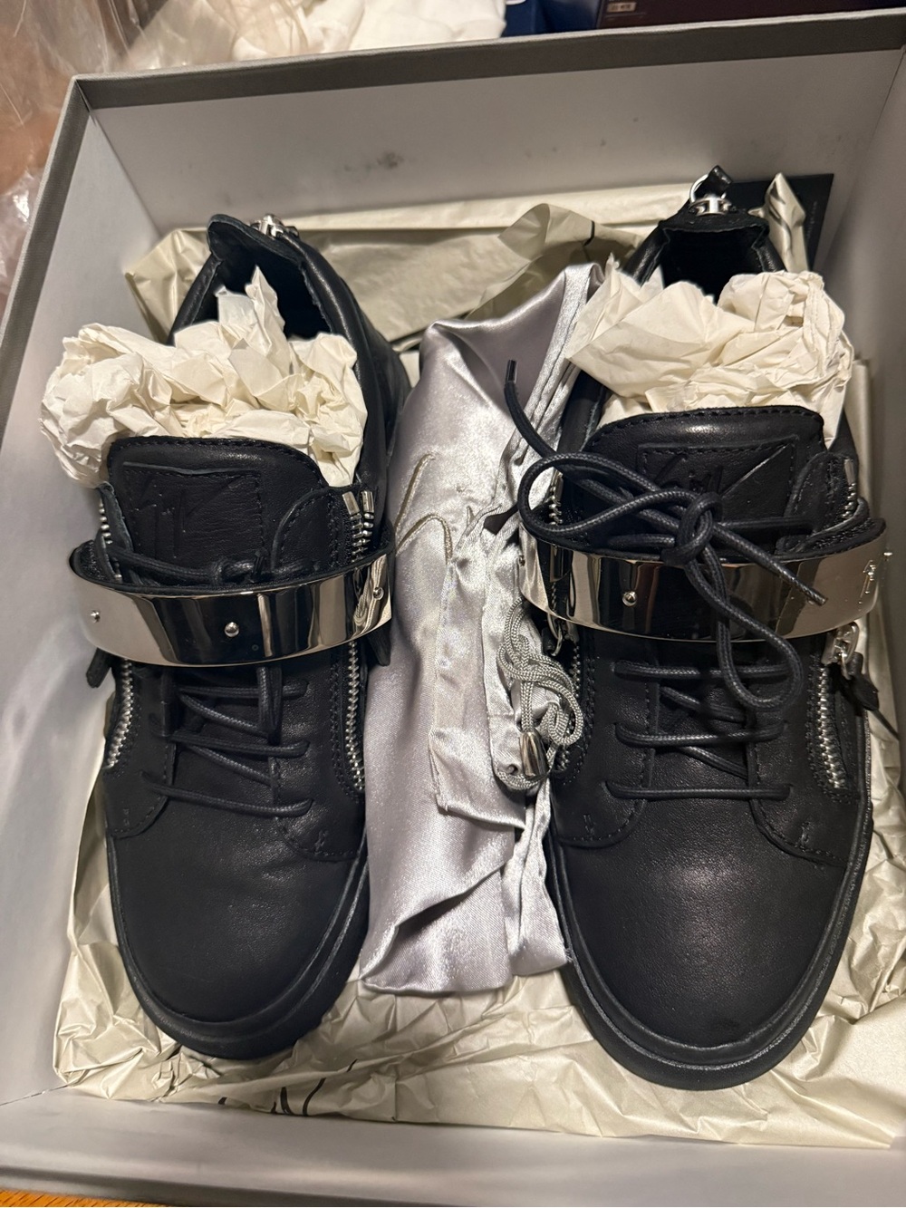 Giuseppe Zanotti Black Leather High-Top Sneakers with Silver Strap